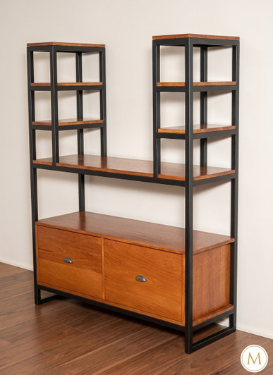 Two-tone  Black Metal TV Media Entertainment Center