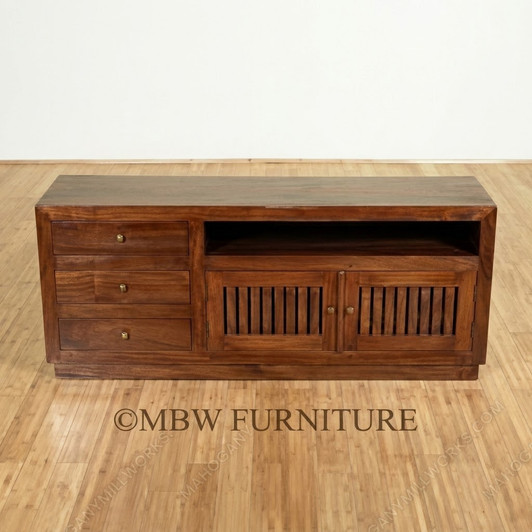 5ft Hand Made Stained Rustic Mahogany Entertainment Media TV Console