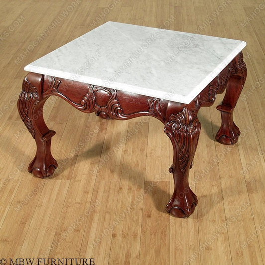 Cherry Chippendale Marble Top Side Table