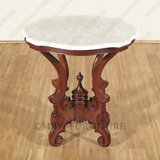 Distressed Solid Mahogany Marble Top Side End Table