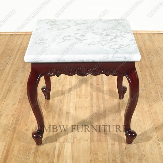 Mahogany Chippendale Marble Top End Side Table