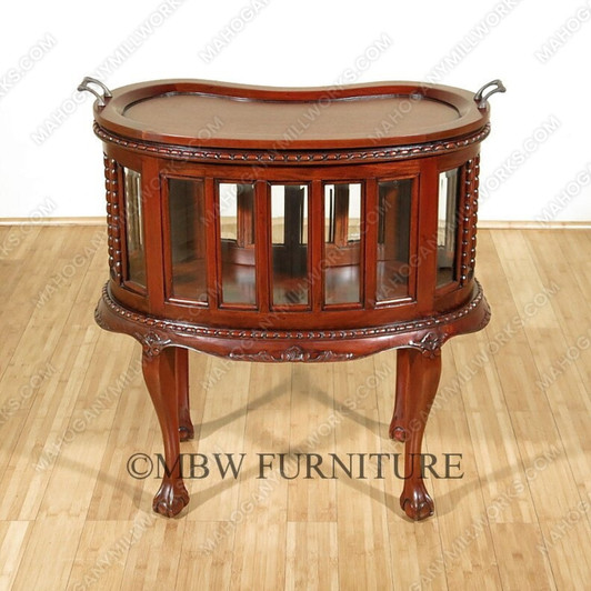 Solid Mahogany Cherry Victorian Kidney Dumbwaiter Table w /Tray