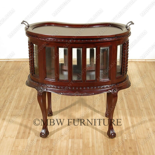 Solid Mahogany Dark Brown Victorian Kidney Dumbwaiter Table w /Tray