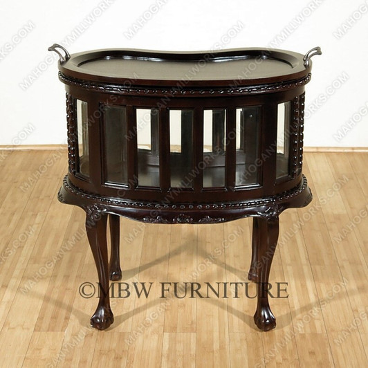 Solid Mahogany Espresso Victorian Kidney Dumbwaiter Table w /Tray