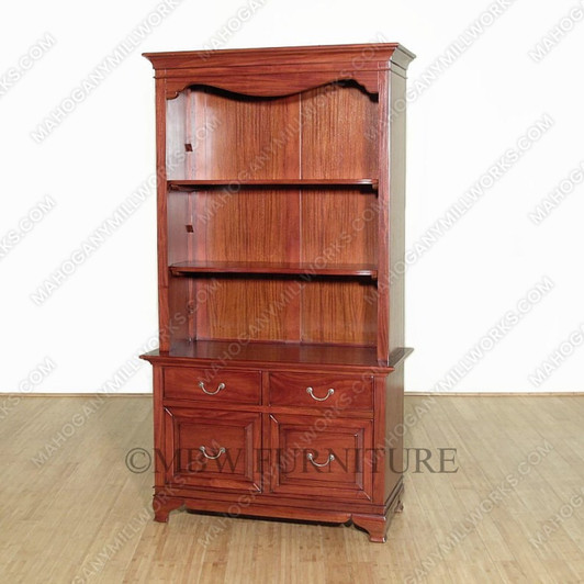 Cherry Queen Anne 3.5Ft Display Bookcase w/ File Cabinets