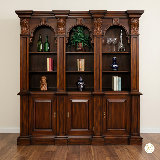 6ft Dark Mahogany Arched Open Bookcase/Display