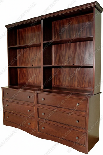 Large Solid Mahogany Open Bookcase Bookshelf w/ Drawers