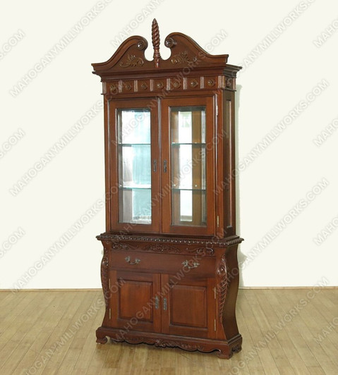 Mahogany Corner Curio Hutch Showcase Cabinet w/ Mirrored Back