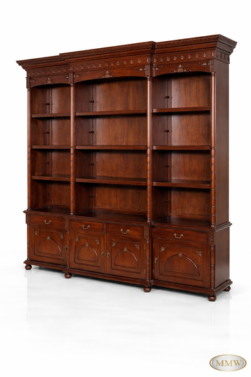 7.5ft Mahogany Open Bookcase w/ Cabinets