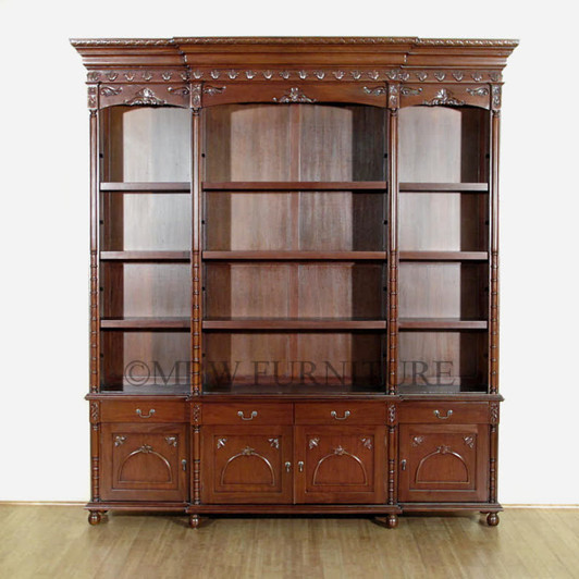 7.5ft Mahogany Open Bookcase w/ Cabinets