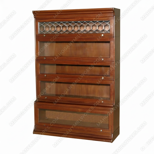 Solid Mahogany Barrister Stacking Bookcase Display with Leaded Glass