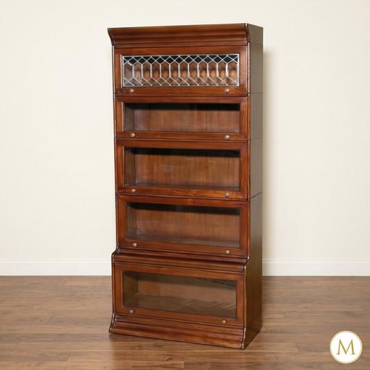 Mahogany Barrister Stacking Bookcase w Leaded Glass