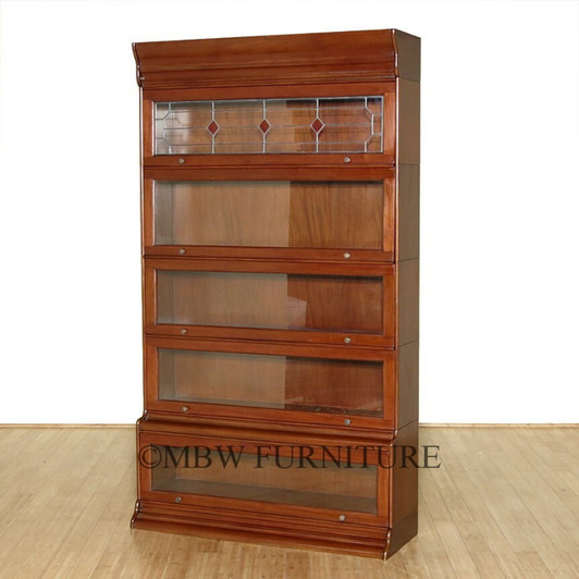 Mahogany Barrister Lawyer's Bookcase w/ Leaded Stained Glass