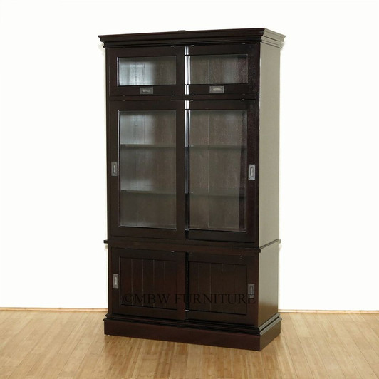 Solid Mahogany Espresso Bookcase Display Cabinet