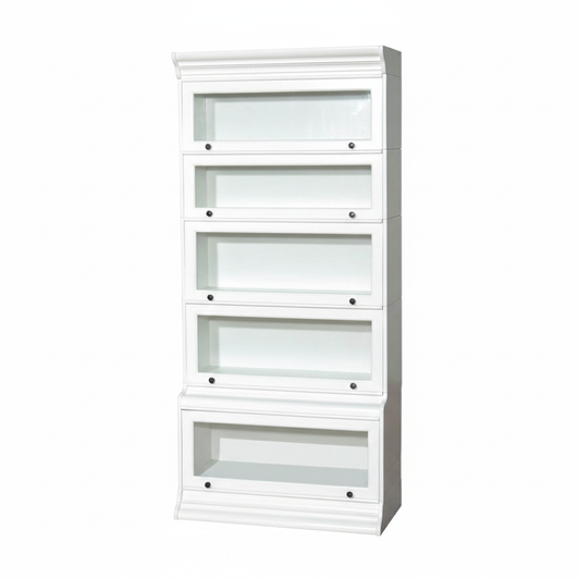 Solid Mahogany White Stacked Barrister Bookcase Curio w/ Plain Glass