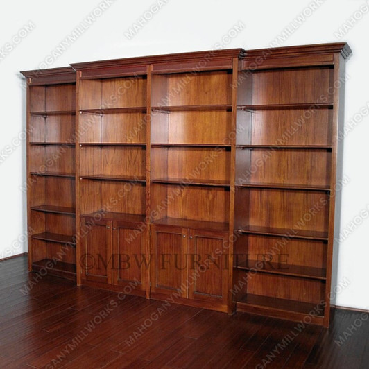 12 Ft Bespoke Mahogany Sectional Open Bookcase Cabinet