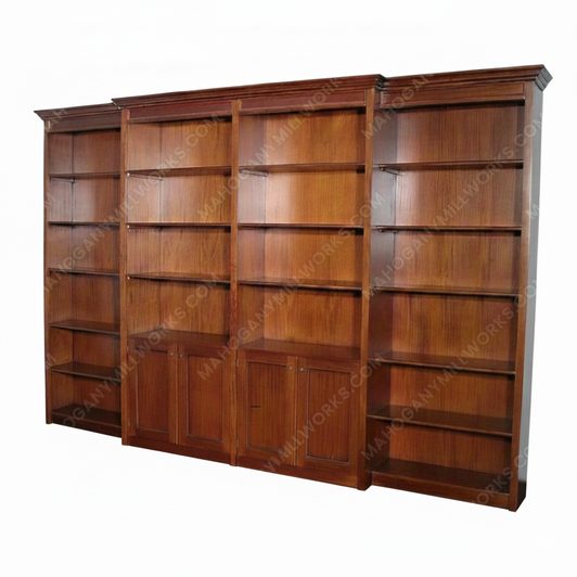 12 Ft Bespoke Mahogany Sectional Open Bookcase Cabinet