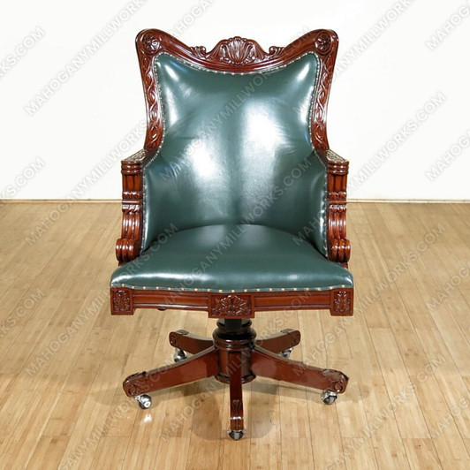 Solid Mahogany Presidential Resolute Olive Leather Swivel Office Chair