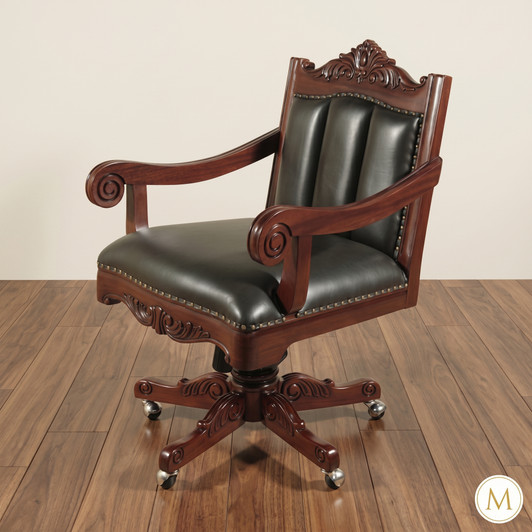 Walnut Leather Swivel Office Chair