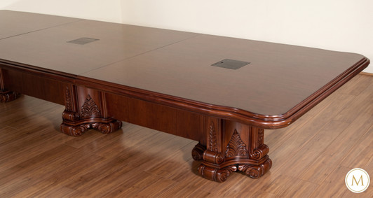 24ft mahogany conference table with carved pedestals