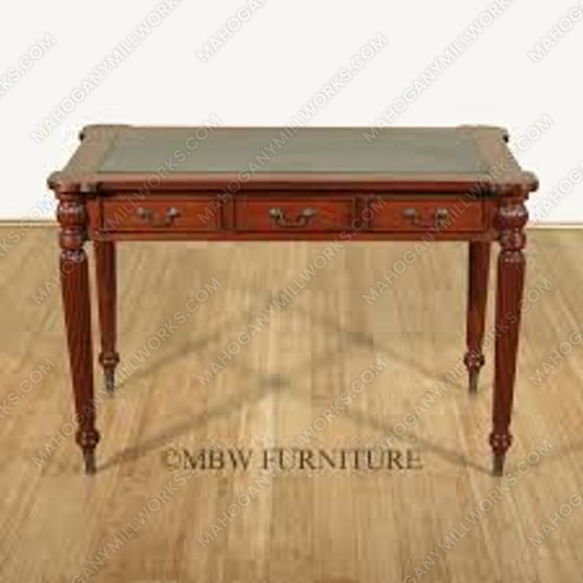Distressed Mahogany Sheraton Leather Top Office Writing Desk