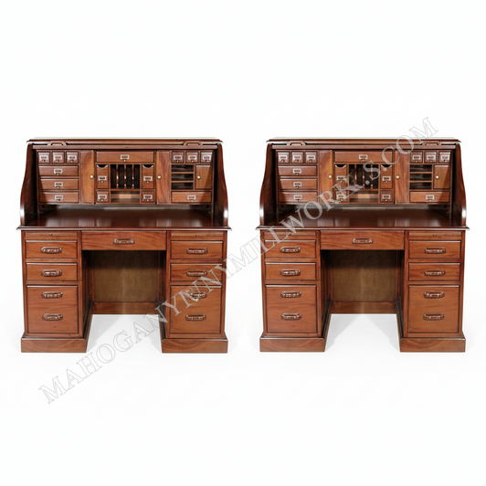 Mahogany Roll Top Executive Office Desk Writing Table