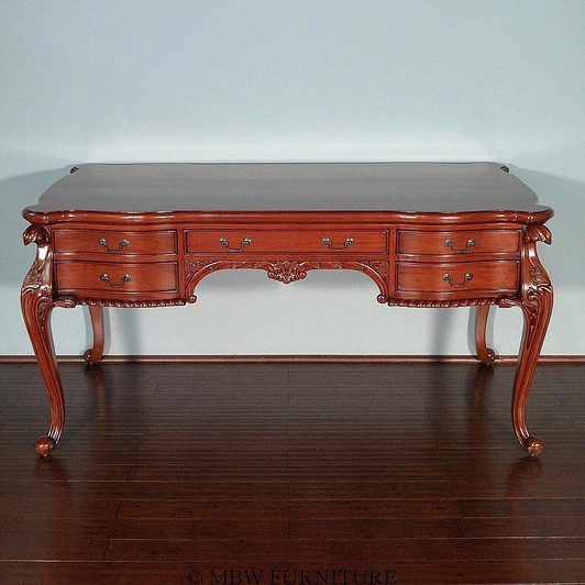 Mahogany Chippendale Queen Anne Executive Office Desk Table