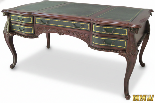 Louis XV Mahogany Writing Desk with Green Leather Top