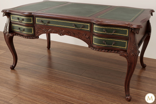 Louis XV Mahogany Writing Desk with Green Leather Top