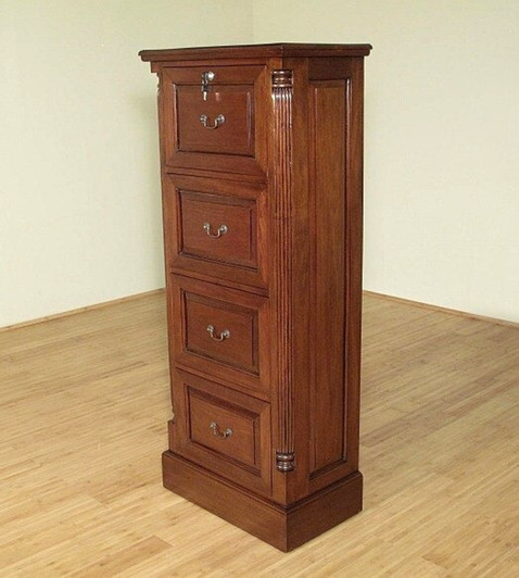 Solid Mahogany 4 Drawer File Filing Cabinet