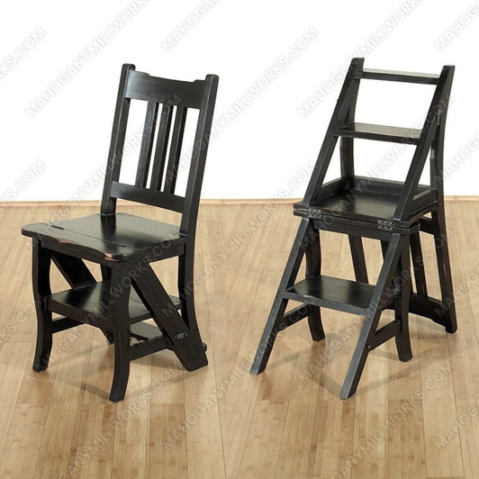 Distressed Black Convertible Ladder Chair Library Step Stool