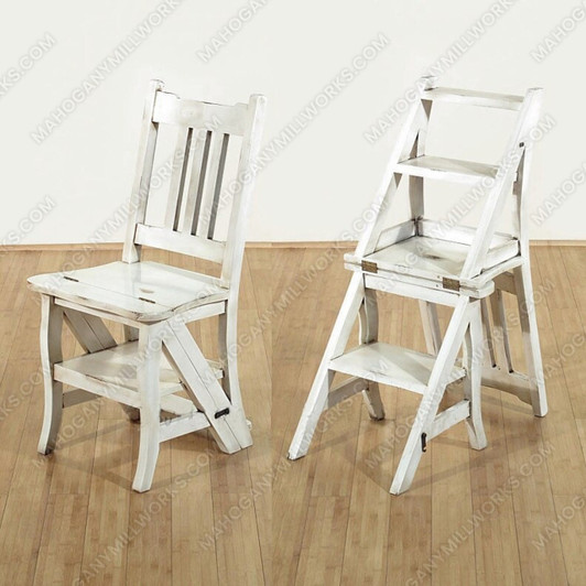 Distressed White Rustic Convertible Ladder Chair Library Step Stool