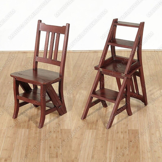 Solid Mahogany Convertible Library Chair Step Ladder Stool