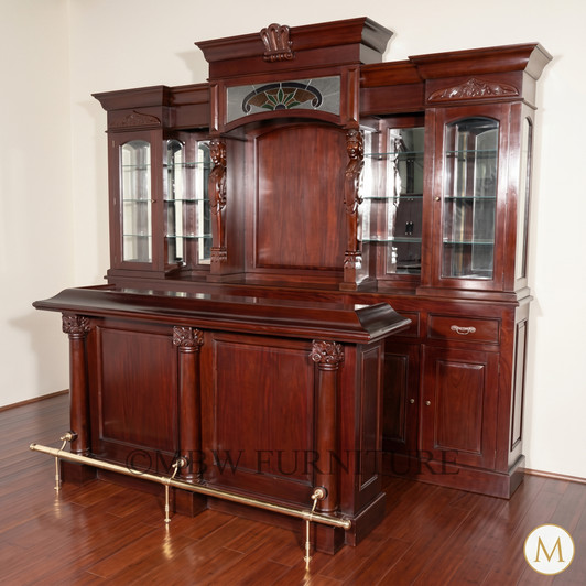 10ft Mahogany Pub Bar w/ Stained Glass