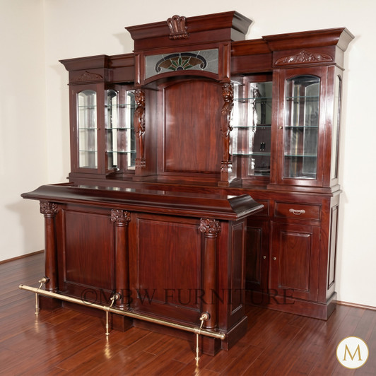 10ft Mahogany Pub Bar w/ Stained Glass