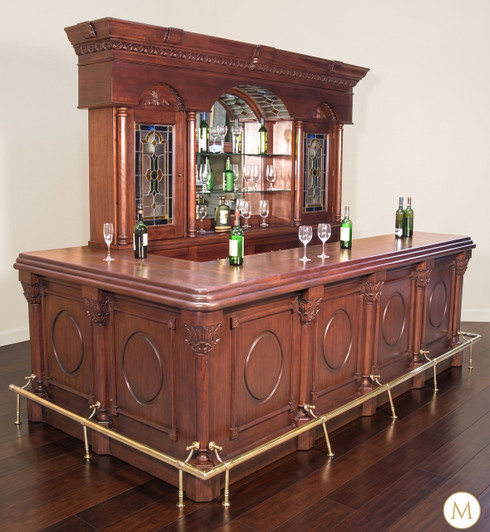 11ft Distressed Mahogany L-Shape Pub Bar