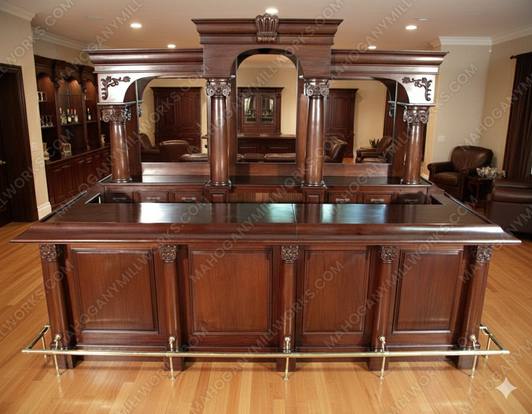 12ft English Mahogany Tavern Pub Bar w/ Marble Top & Deep Bartender Prep Area