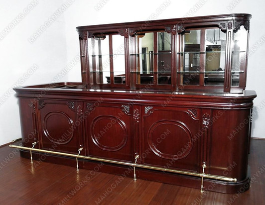 12ft Solid Mahogany Mirror back Pub Bar w/ 5 Bar Stools