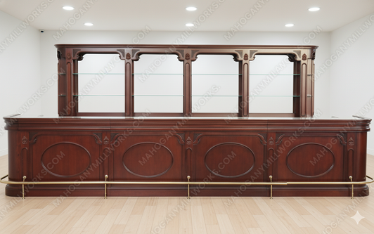 17.5ft Classic Mahogany Pub Bar Set w/ Brass Footrails