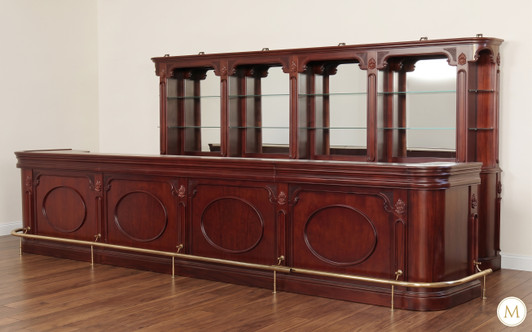 17.5ft Classic Mahogany Pub Bar Set w/ Brass Footrails