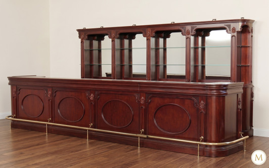 17.5ft Classic Mahogany Pub Bar Set w/ Brass Footrails