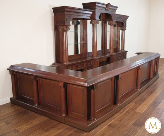 19.5ft Distressed Mahogany L-Shape Corner Bar