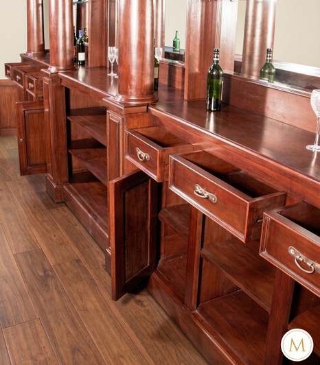 19.5ft Distressed Mahogany L-Shape Corner Bar