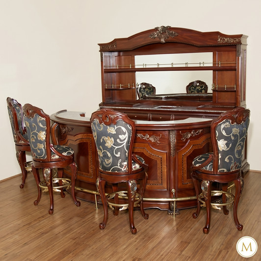 5 Piece Italian inlay Marquetry Marble Top Pub Bar Set w/ 4 Barstools