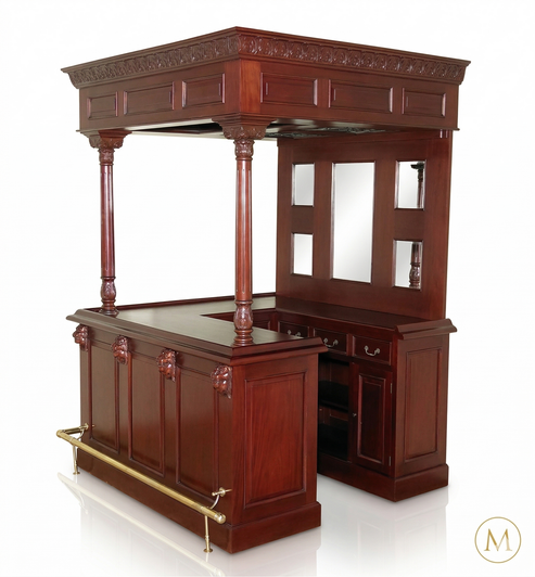 5.5ft Dark Cherry Stained Glass Canopy Home Bar