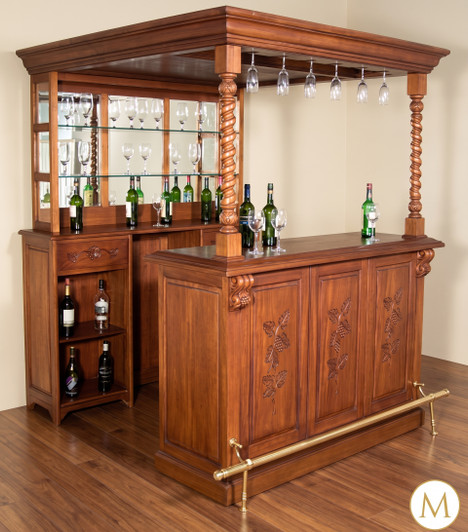 6ft Mahogany Home Pub Bar w/ Brass Rails