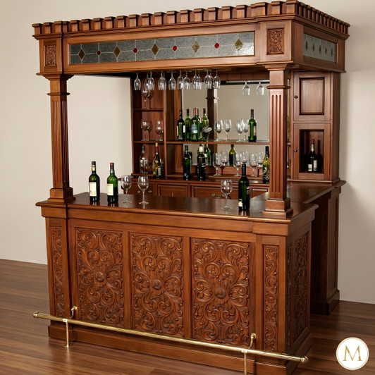 7ft Light Mahogany Carved Canopy Home Pub Bar