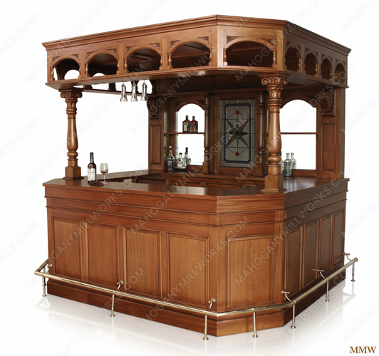 8.5ft Light Mahogany Canopy Pub Bar Set