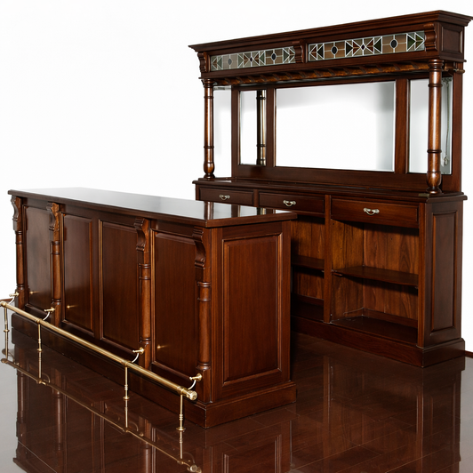 8.5ft Mahogany Stained Glass Pub Bar