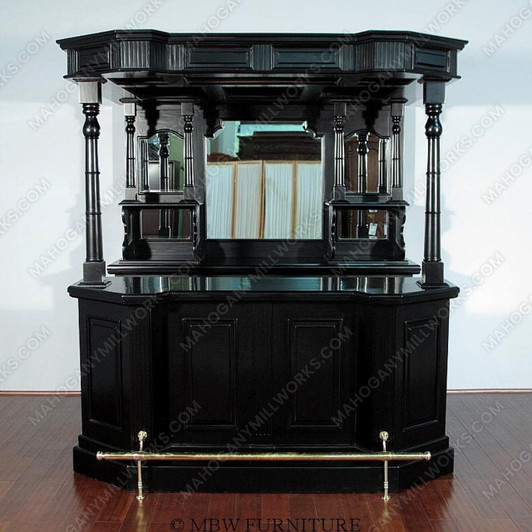 6.5ft Black English Canopy Home Pub Bar w/ Mirrored Back